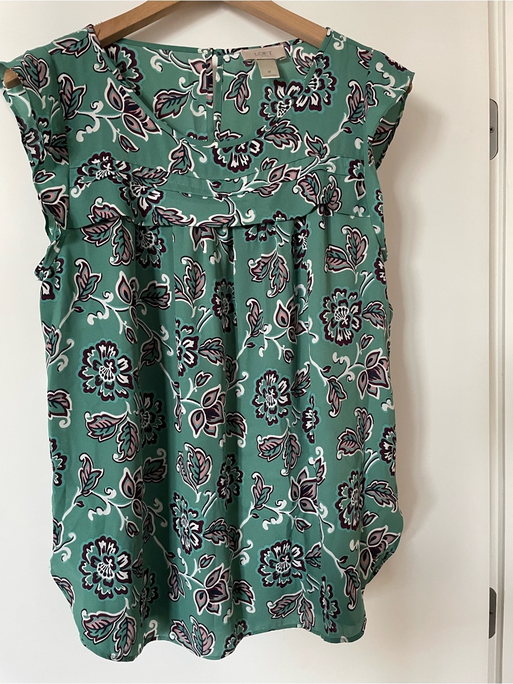 LOFT Teal Green Floral Cap-Sleeve Blouse